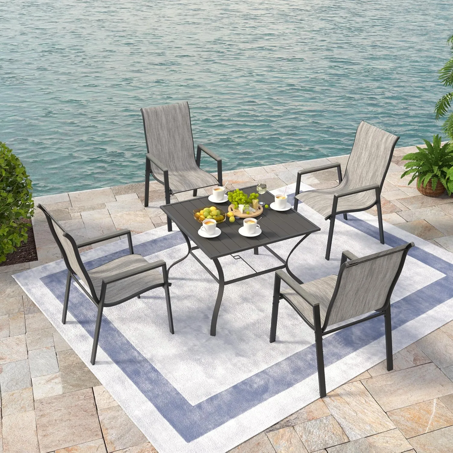UDPATIO Patio Chairs Set of 4, Stackable Outdoor Dining Chairs with All Weather Breathable Textilene, High Back Metal Frame for Lawn Garden Backyard Deck, Brown
