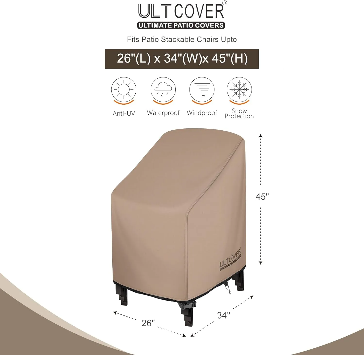 ULTCOVER Stackable Patio Chair Cover – Waterproof Outdoor Stack of Chairs Cover Fits Up to 26W x 34D x 45H inches