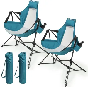 Ultimate Comfort with Portable Folding Hammock Camping Chair, Adjustable Recliner, with Pillow and Cup Holder, Blue