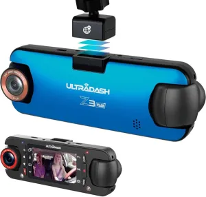 UltraDash Z3  Commercial Edition - Dual Lens Dash Cam for Rideshare Taxi Truck Ambulance Police Professional Drivers Wide Angle IR Lens Night Vision Infrared 2.7" LCD HDR Cabin Passenger