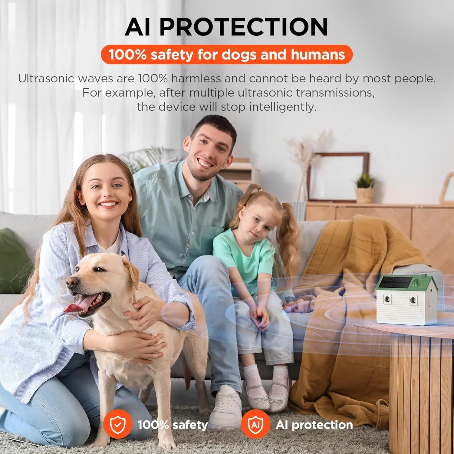 Ultrasonic Dog Bark Deterrent Devices,Anti Barking Device,Dog Barking Silencer Up to 50 FT,3 Modes,Solar and USB Dual Charging Function,Indoor Outdoor for Dogs Training & Behavior Aids