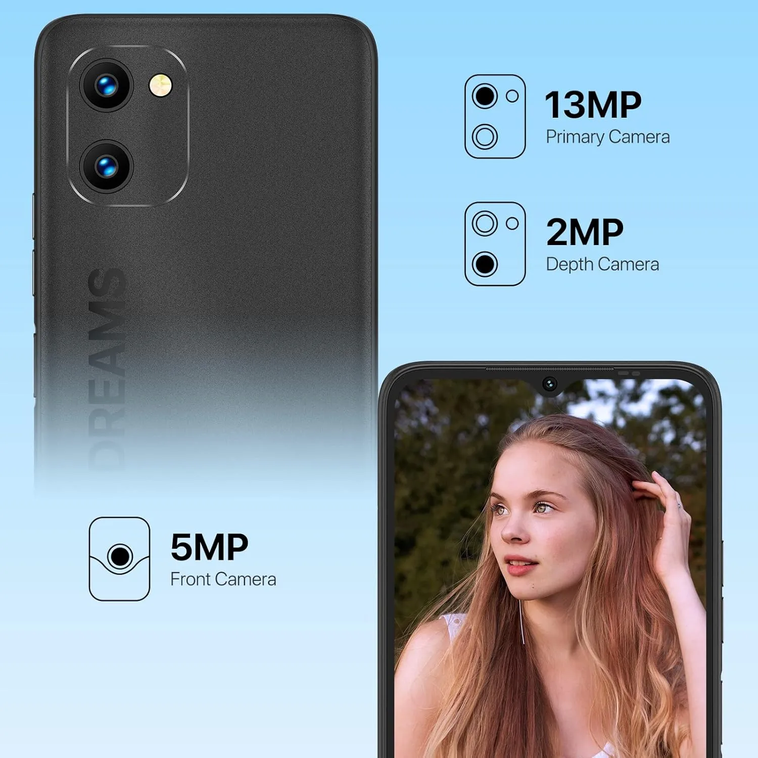 UMIDIGI C1 Cell Phone Unlocked, 5150mAh Battery with 6.52" Full Screen T-Mobile Smartphone 2GB RAM 32GB ROM 256GB Expandable 13 5MP Camera,AI face Unlock,GPS,Dual SIM,WiFi 2.4GHz/5GHz,Warranty,Black