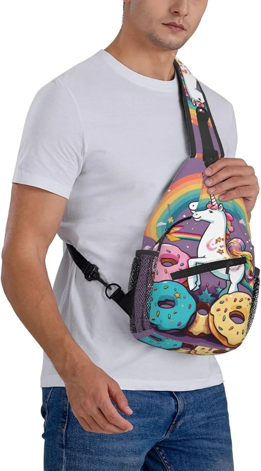 Unicorns Doughnut Rainbow Sling Bag Backpack For Men Cross Chest Bag Crossbody Shoulder Bag Travel Hiking Daypack