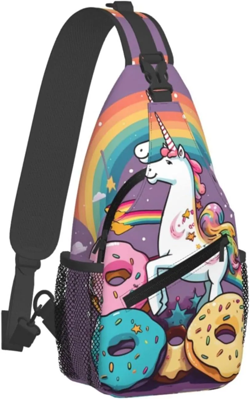 Unicorns Doughnut Rainbow Sling Bag Backpack For Men Cross Chest Bag Crossbody Shoulder Bag Travel Hiking Daypack