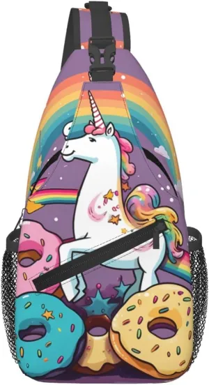 Unicorns Doughnut Rainbow Sling Bag Backpack For Men Cross Chest Bag Crossbody Shoulder Bag Travel Hiking Daypack