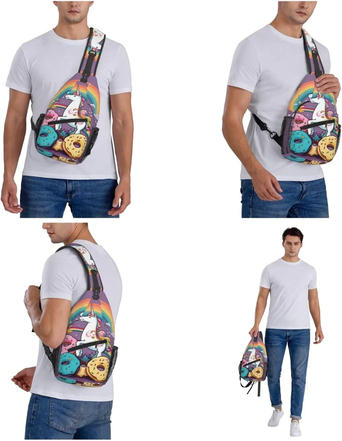 Unicorns Doughnut Rainbow Sling Bag Backpack For Men Cross Chest Bag Crossbody Shoulder Bag Travel Hiking Daypack