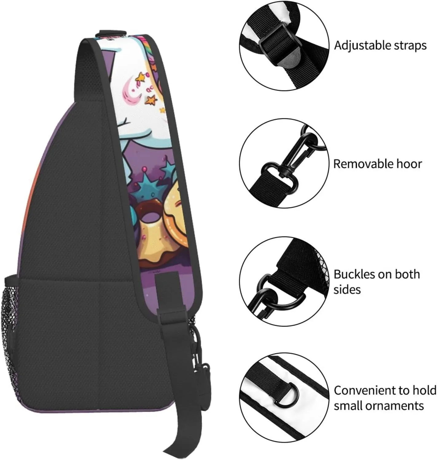 Unicorns Doughnut Rainbow Sling Bag Backpack For Men Cross Chest Bag Crossbody Shoulder Bag Travel Hiking Daypack