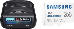 Uniden R3 Extreme Long Range Laser/Radar Detector, Record Shattering Performance & Samsung PRO Endurance 256GB MicroSDXC Memory Card with Adapter for Dash Cam, Body Cam