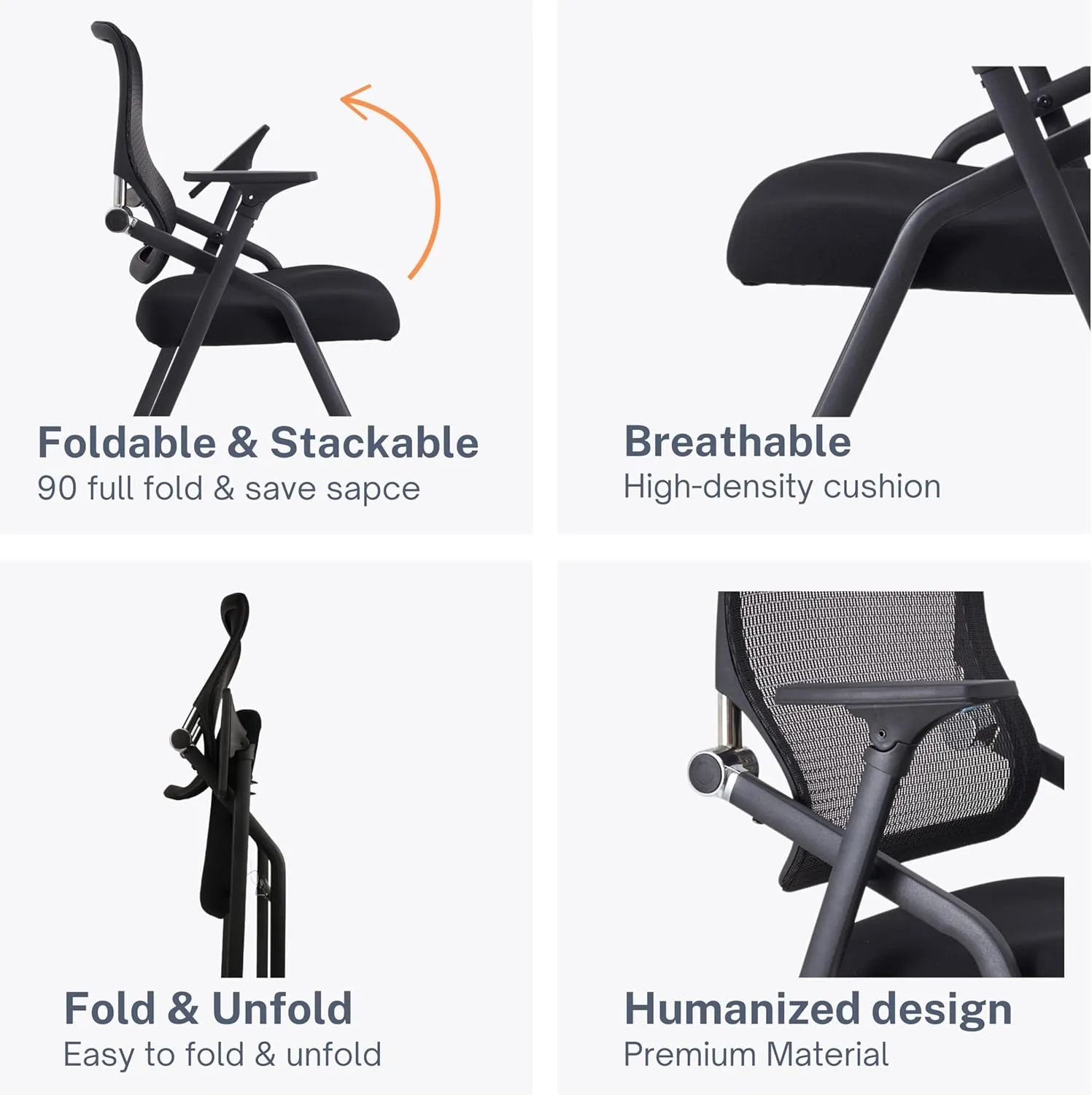 Updated Conference Room Chairs, Folding Office Desk Chair with Lumbar Support and Sliding Armrest with Casters, Stackable Office Guest Chairs & Reception Chairs, 20 Pack Black