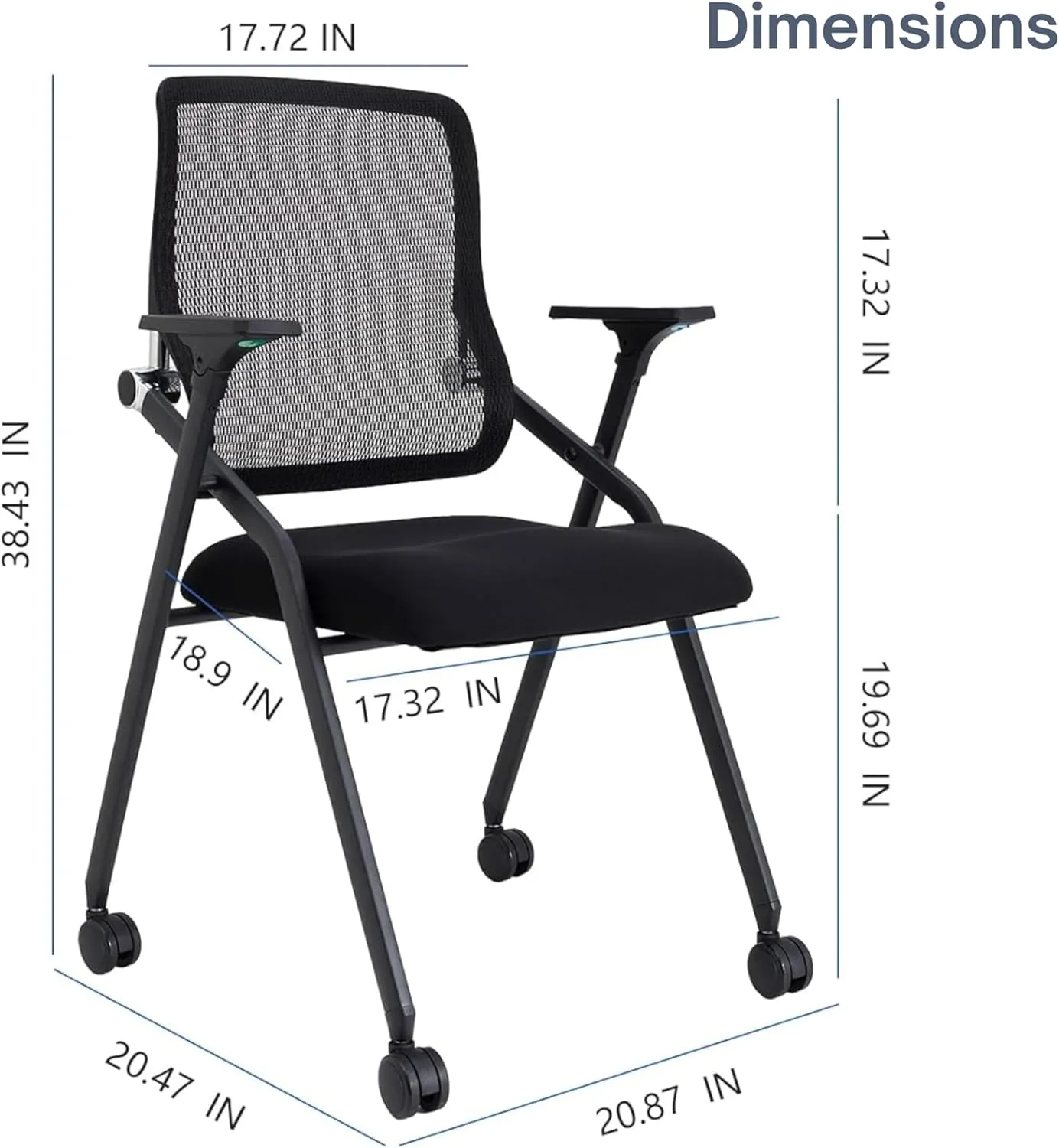 Updated Conference Room Chairs, Folding Office Desk Chair with Lumbar Support and Sliding Armrest with Casters, Stackable Office Guest Chairs & Reception Chairs, 20 Pack Black