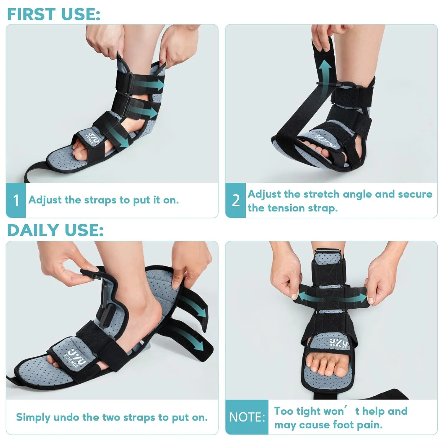 Upgraded Plantar Fasciitis Night Splint & Brace for Sleeping,Plantar Fasciitis Relief,Night Sling for Plantar Fascia Women & Men,Adjustable Foot Brace for Achilles Tendonitis Foot drop(Gray, Large)