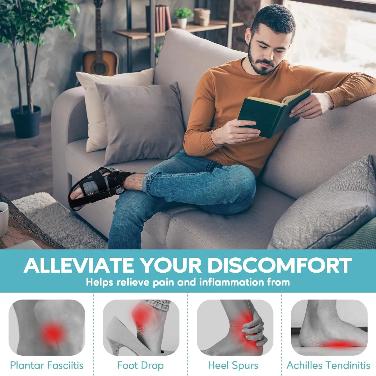 Upgraded Plantar Fasciitis Night Splint & Brace for Sleeping,Plantar Fasciitis Relief,Night Sling for Plantar Fascia Women & Men,Adjustable Foot Brace for Achilles Tendonitis Foot drop(Gray, Large)