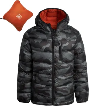 URBAN REPUBLIC Boys’ Foldable Hooded Jacket – Insulated Weather Resistant Bubble Puffer Windbreaker Coat for Boys Sizes 4-20