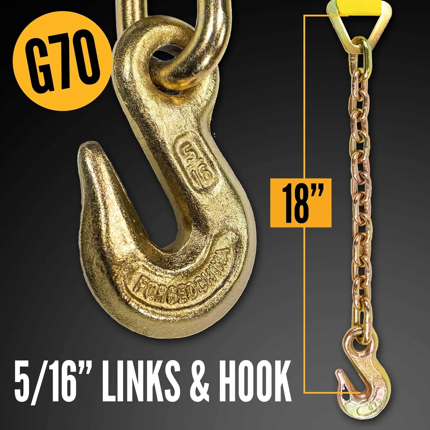 US Cargo Control Chain Ratchet Straps 2 Inch x 27 Foot (2-Pack), 10,000 LBS Break Strength, Heavy Duty Ratchet Straps with Chains Ends & Grab Hooks, Heavy Equipment Tie-Downs, Tractor Tie Downs