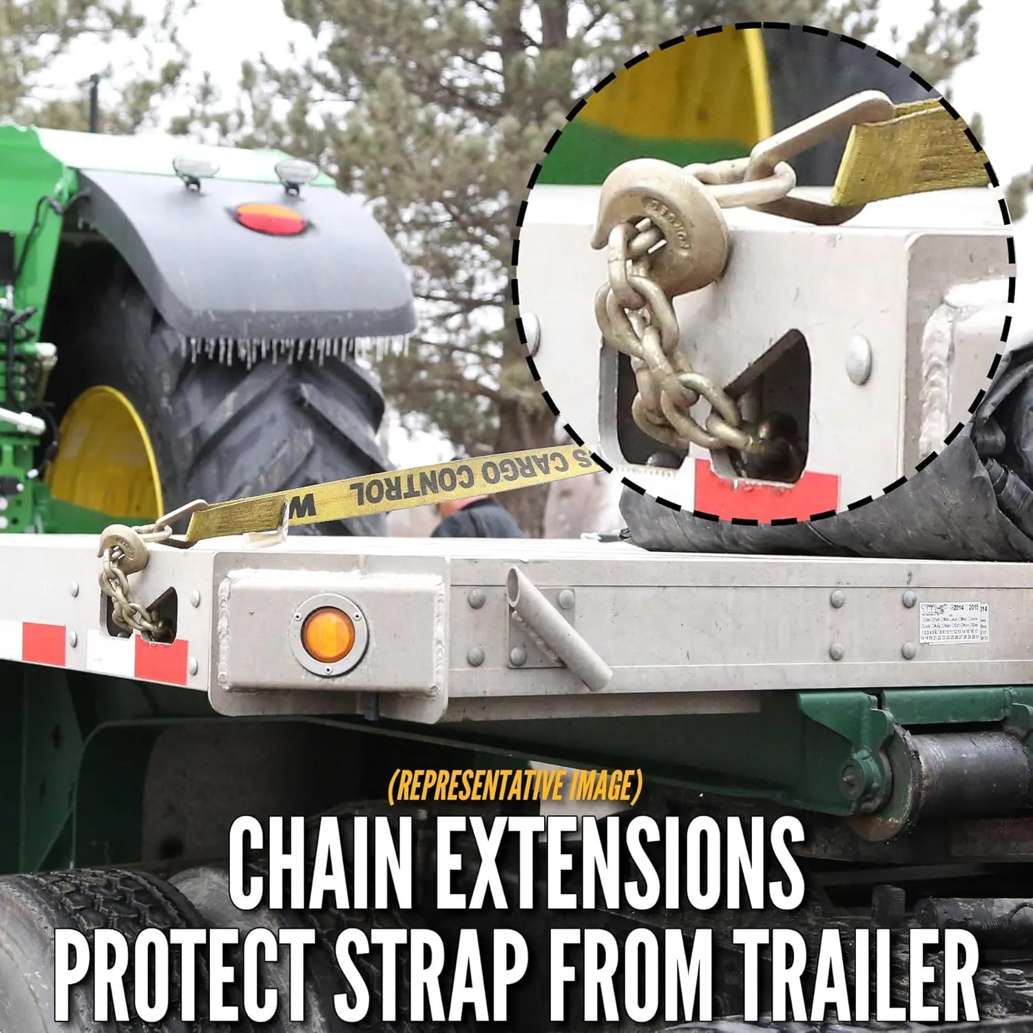 US Cargo Control Chain Ratchet Straps 2 Inch x 27 Foot (2-Pack), 10,000 LBS Break Strength, Heavy Duty Ratchet Straps with Chains Ends & Grab Hooks, Heavy Equipment Tie-Downs, Tractor Tie Downs