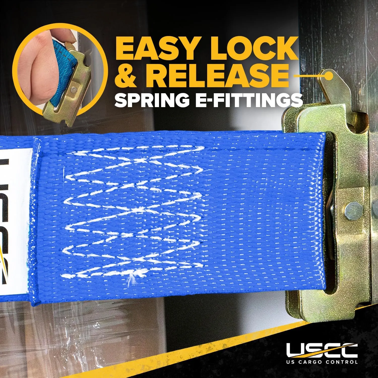 US Cargo Control E-Track Rope Tie-Offs, 2 Inch x 6.5 Inch Cargo Tie-Downs (10-Pack) with D Ring and Spring E Track Fitting for Securing Cargo, 1,467 Pounds Working Load Limit - Blue