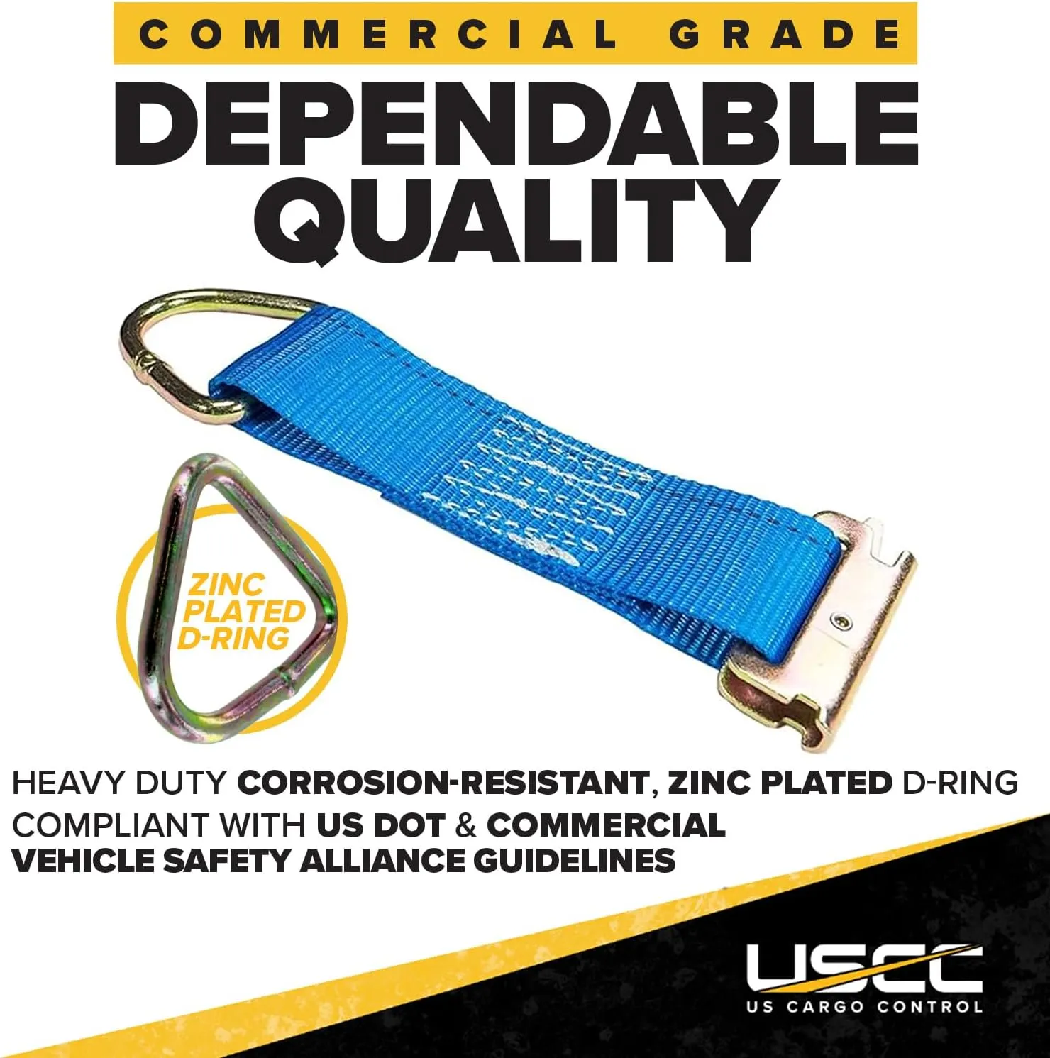 US Cargo Control E-Track Rope Tie-Offs, 2 Inch x 6.5 Inch Cargo Tie-Downs (10-Pack) with D Ring and Spring E Track Fitting for Securing Cargo, 1,467 Pounds Working Load Limit - Blue
