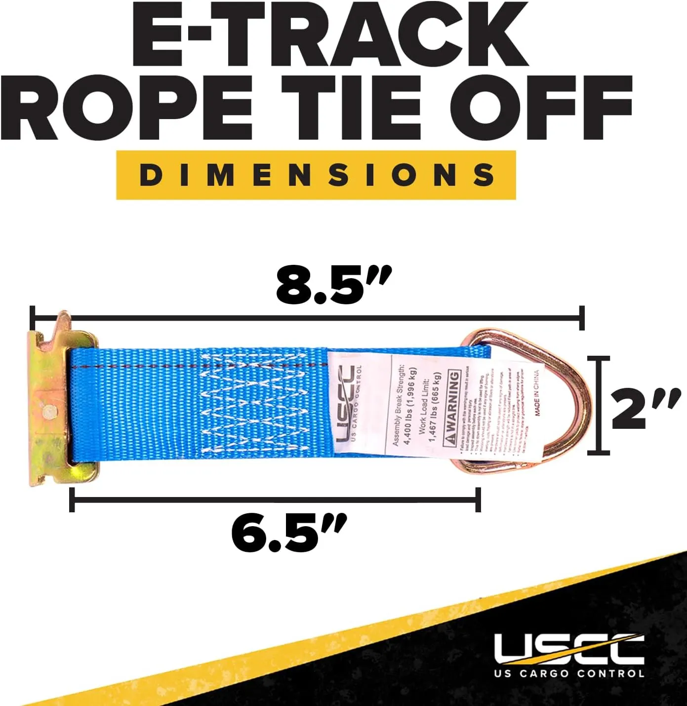 US Cargo Control E-Track Rope Tie-Offs, 2 Inch x 6.5 Inch Cargo Tie-Downs (10-Pack) with D Ring and Spring E Track Fitting for Securing Cargo, 1,467 Pounds Working Load Limit - Blue