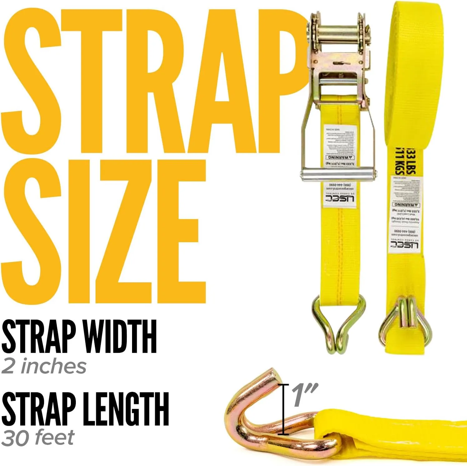 US Cargo Control Wire Hook Ratchet Straps 2 Inch x 30 Foot (10-Pack), 10,000 LBS Break Strength, Ratchet Straps Heavy Duty with Double J Hooks, Cargo Tie Downs for Flatbed Trailers and Trucks