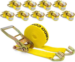 US Cargo Control Wire Hook Ratchet Straps 2 Inch x 30 Foot (10-Pack), 10,000 LBS Break Strength, Ratchet Straps Heavy Duty with Double J Hooks, Cargo Tie Downs for Flatbed Trailers and Trucks