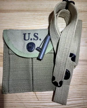 US WWII M1 Carbine Sling, Oiler, & Buttstock Pouch/Military Classic WWII Reproduction Canvas 1" Rifle Sling