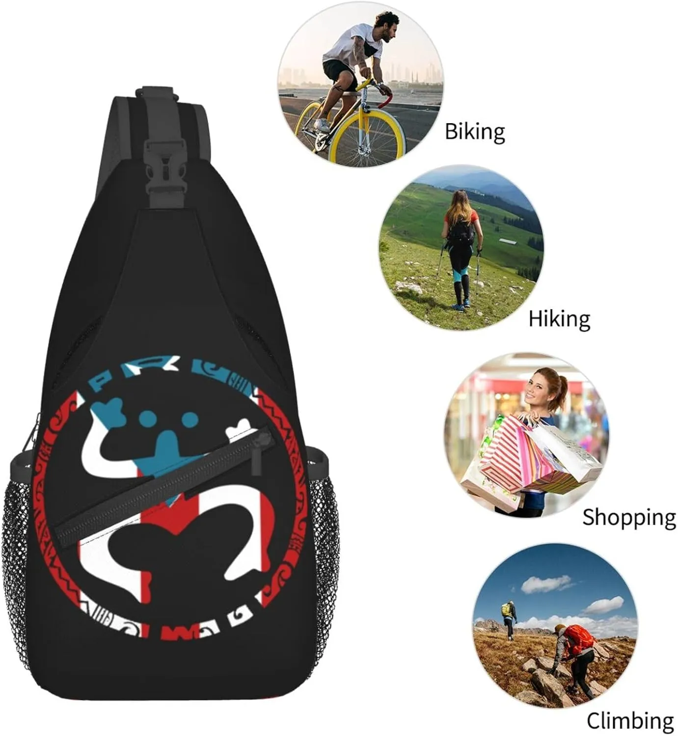USA And Puerto Rico National Flag Sling Bag Adjustable Chest Bags Casual Crossbody Bag Travel Shoulder Backpack