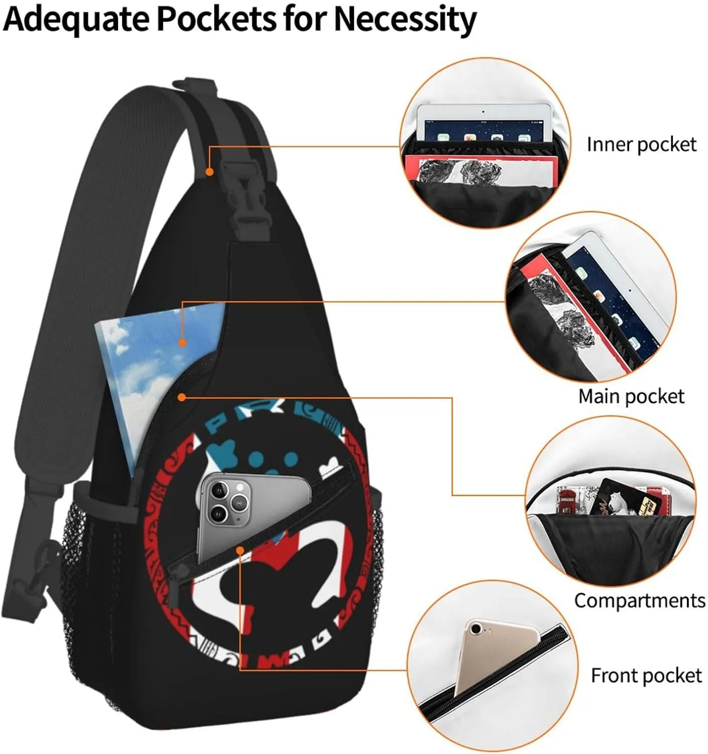 USA And Puerto Rico National Flag Sling Bag Adjustable Chest Bags Casual Crossbody Bag Travel Shoulder Backpack