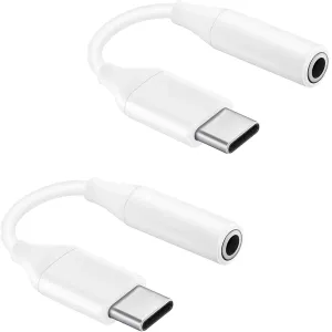 USB C to 3.5mm Headphone Adapter Compatible with Meizu 21 with Digital DAC Chip That's Dual 1/8 inch TypeC/PD! (2 Pack/White)