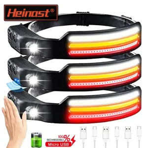 USB Rechargeable IR Sensor Headlamp, 10 Modes, Waterproof Headlight - White/Yellow/Red Light