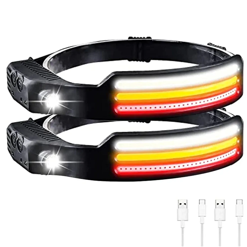 USB Rechargeable IR Sensor Headlamp, 10 Modes, Waterproof Headlight - White/Yellow/Red Light