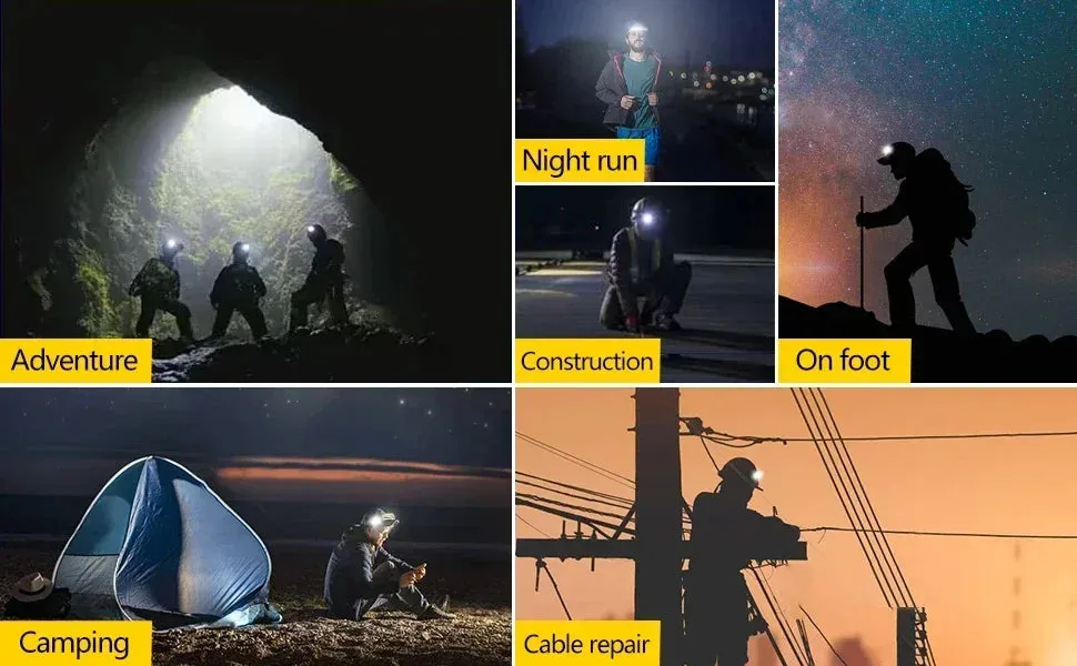 USB Rechargeable IR Sensor Headlamp, 10 Modes, Waterproof Headlight - White/Yellow/Red Light