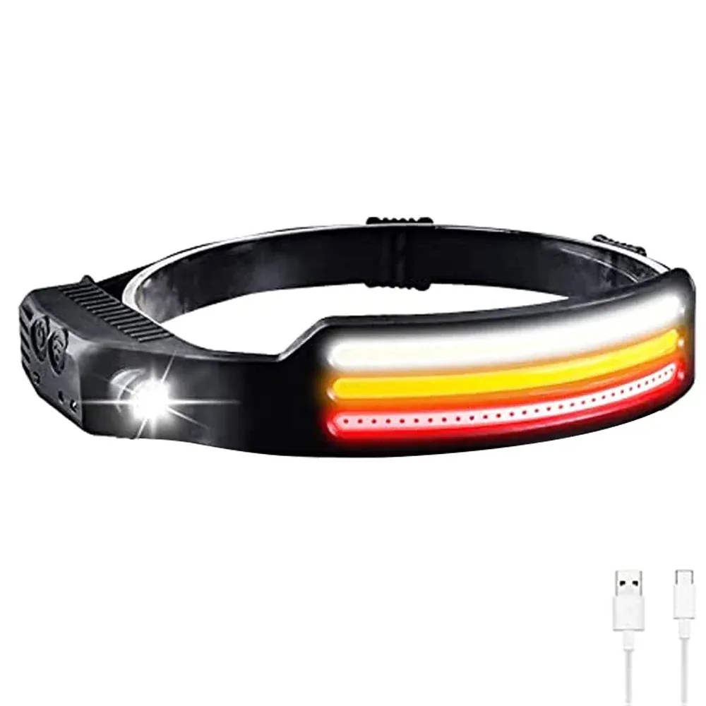 USB Rechargeable IR Sensor Headlamp, 10 Modes, Waterproof Headlight - White/Yellow/Red Light