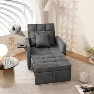Vabches 3-in-1 Sofa Bed with Wing Table and USB Ports, Velvet Sleeper Chair with Adjustable Backrest, Easy Assembly, Dark Grey
