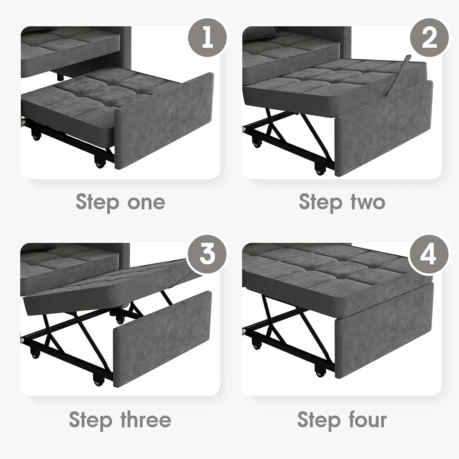 Vabches 3-in-1 Sofa Bed with Wing Table and USB Ports, Velvet Sleeper Chair with Adjustable Backrest, Easy Assembly, Dark Grey