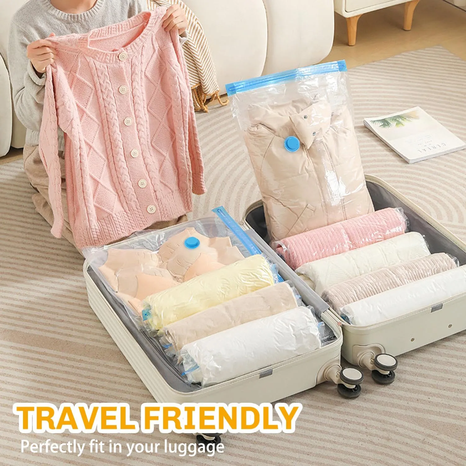 Vacuum Storage Bags for Clothing Comforters and Blankets, Space Saver, Travel Bag for Luggage (Clear, 21)