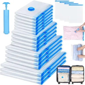 Vacuum Storage Bags for Clothing Comforters and Blankets, Space Saver, Travel Bag for Luggage (Clear, 21)