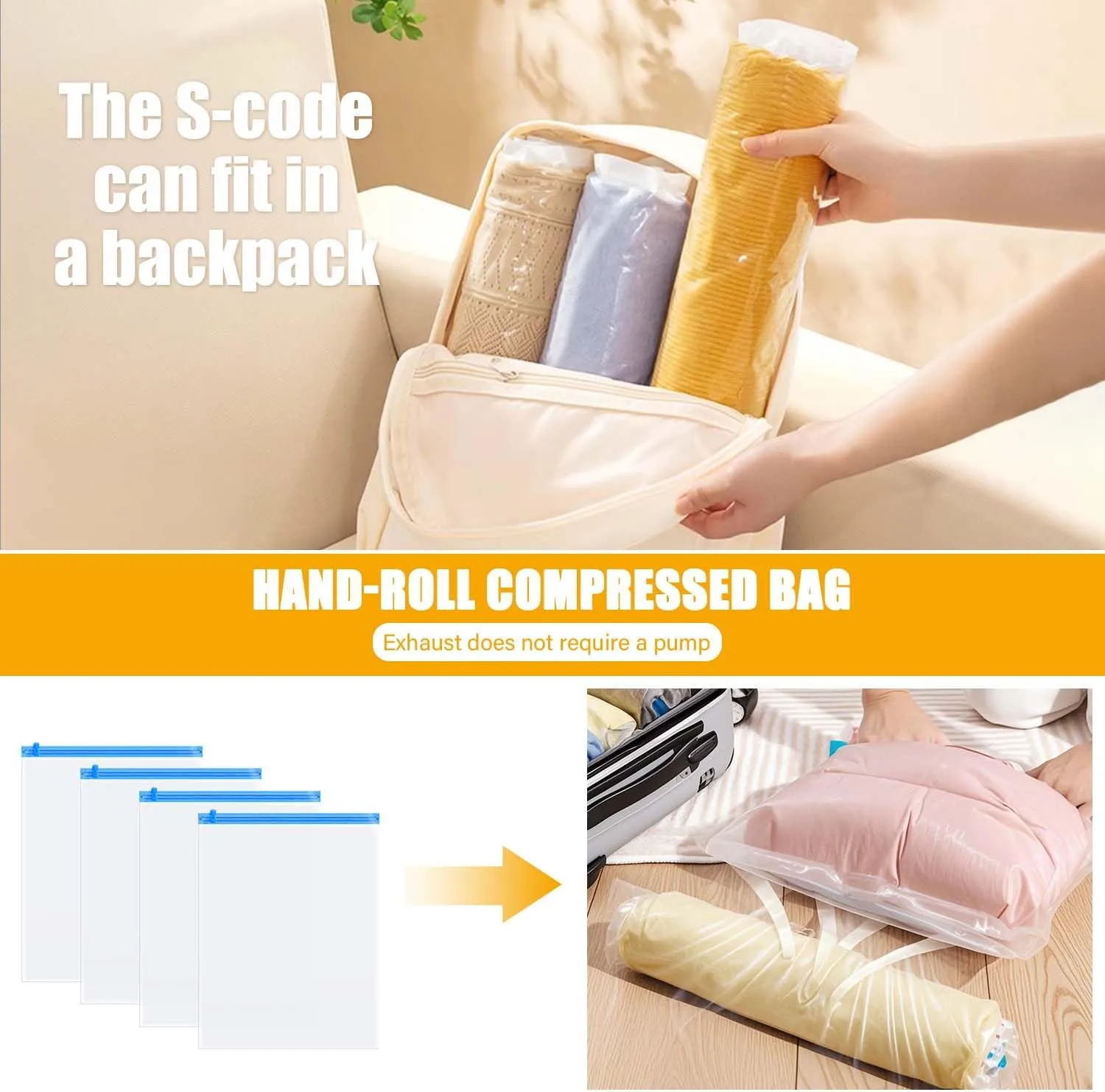 Vacuum Storage Bags for Clothing Comforters and Blankets, Space Saver, Travel Bag for Luggage (Clear, 21)