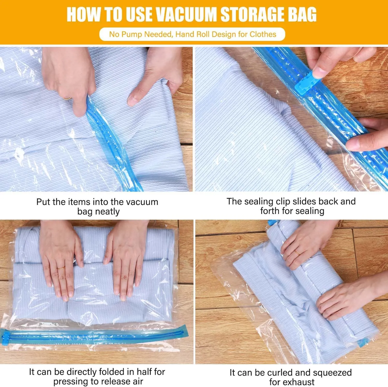 Vacuum Storage Bags for Clothing Comforters and Blankets, Space Saver, Travel Bag for Luggage (Clear, 21)