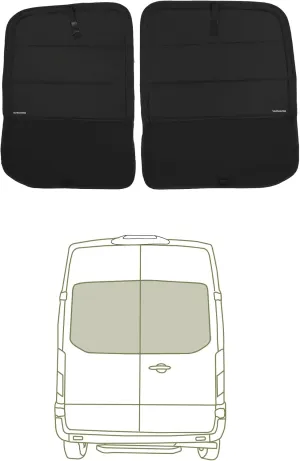 VanEssential Insulated Stealth Blackout Window Cover Designed for Ford Transit High/Medium Roof Full Plastic Trim (Van Years 2015 - Current) Rear Door Window (Pair) - Black