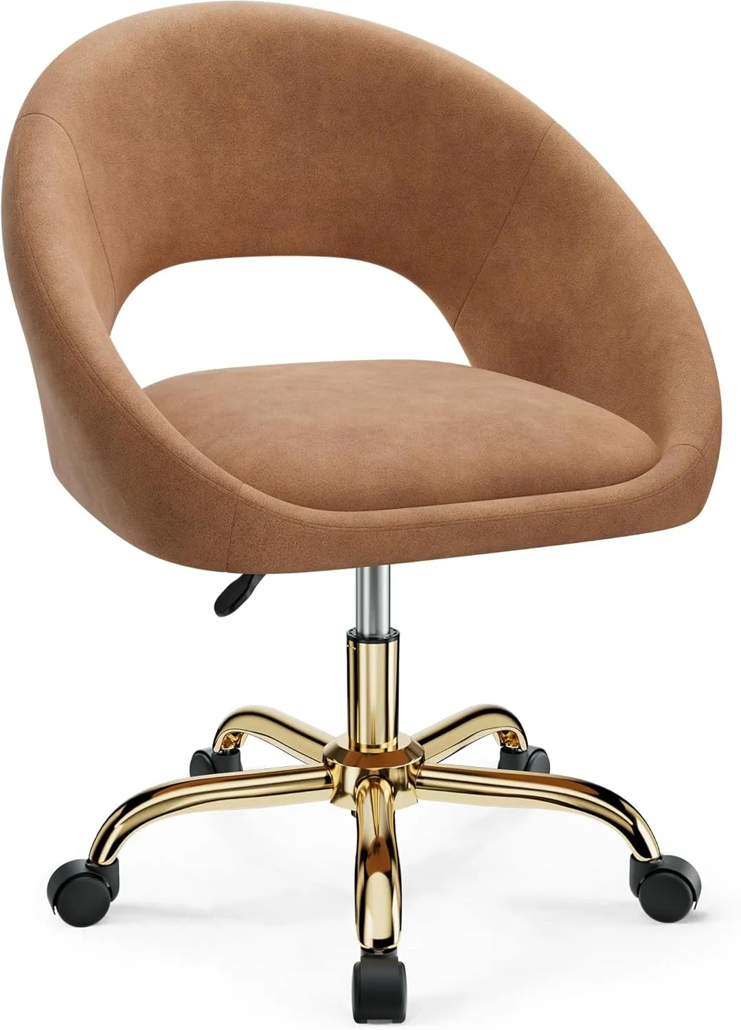 Vanity Chair with Wheels, Modern Makeup Vanity Chairs with Back Wheels Adjustable Height, Comfy Cute Home Office Desk Chairs for Bedroom, Living Room (Brown)