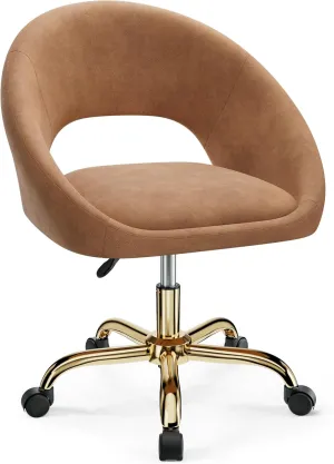 Vanity Chair with Wheels, Modern Makeup Vanity Chairs with Back Wheels Adjustable Height, Comfy Cute Home Office Desk Chairs for Bedroom, Living Room (Brown)