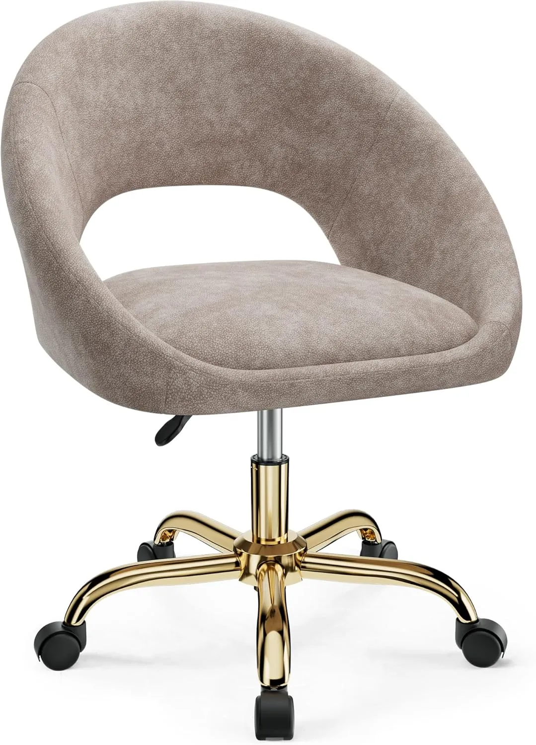 Vanity Chair with Wheels, Modern Makeup Vanity Chairs with Back Wheels Adjustable Height, Comfy Cute Home Office Desk Chairs for Bedroom, Living Room (Khaki)