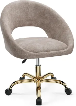 Vanity Chair with Wheels, Modern Makeup Vanity Chairs with Back Wheels Adjustable Height, Comfy Cute Home Office Desk Chairs for Bedroom, Living Room (Khaki)