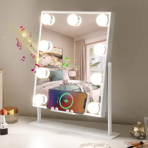 Vanity Mirror with Lights and Wireless Charging Lighted Makeup Mirror with 3 Color Lighting Modes and 10X Magnification for Dressing Table(White)