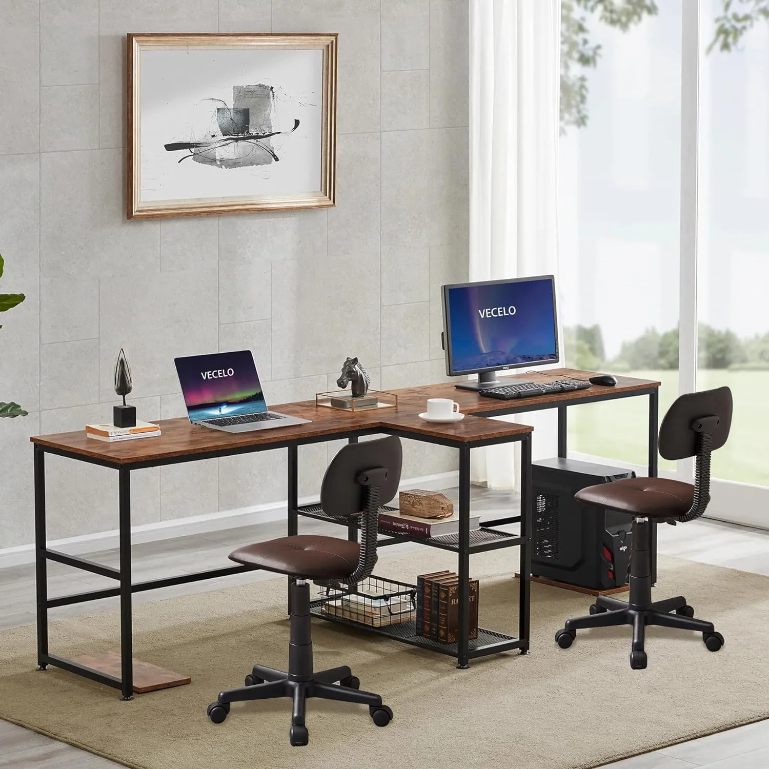 VECELO Armless Home Office Chair Low-Back Height Adjustable Stools