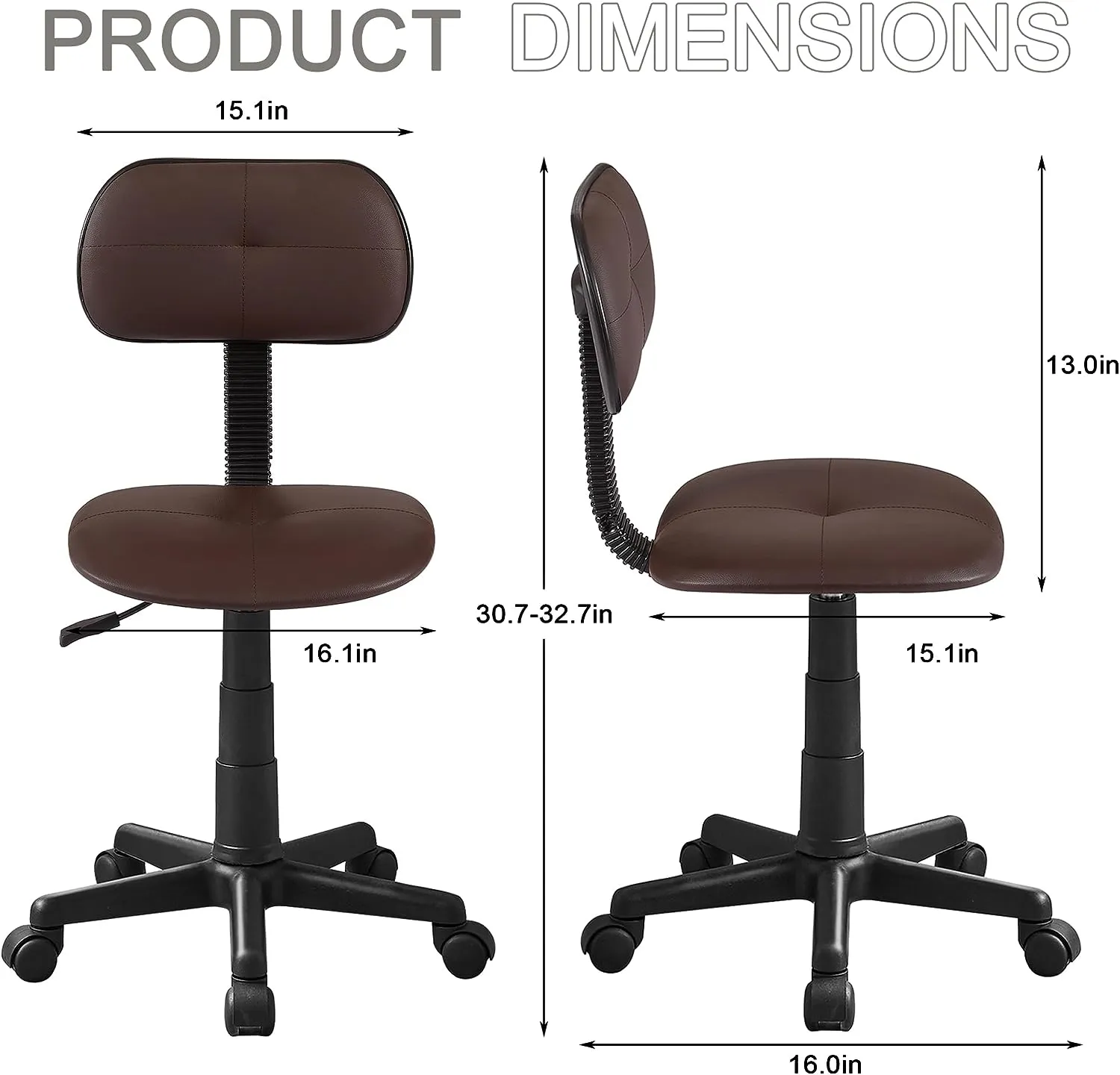 VECELO Armless Home Office Chair Low-Back Height Adjustable Stools