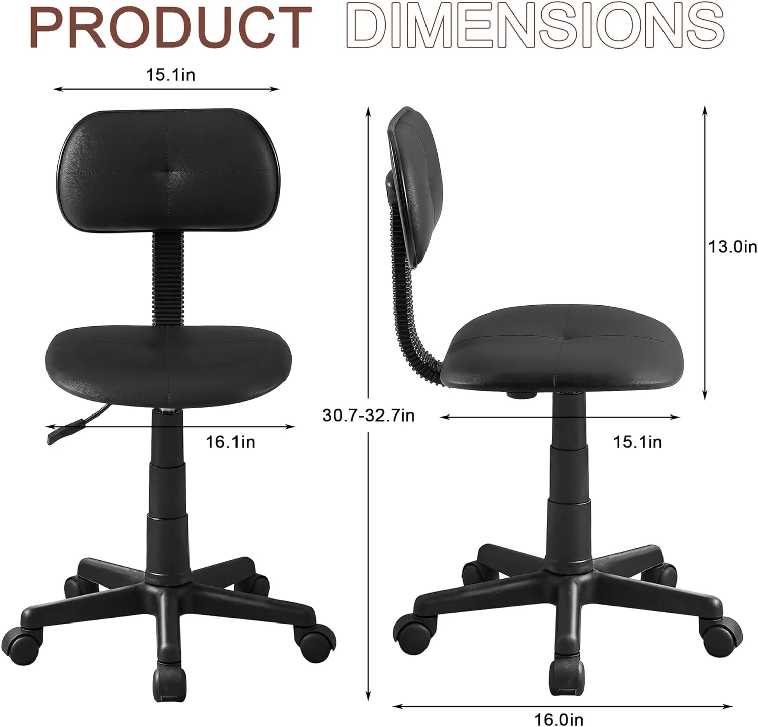 VECELO Armless Home Office Chair Low-Back Height Adjustable Stools