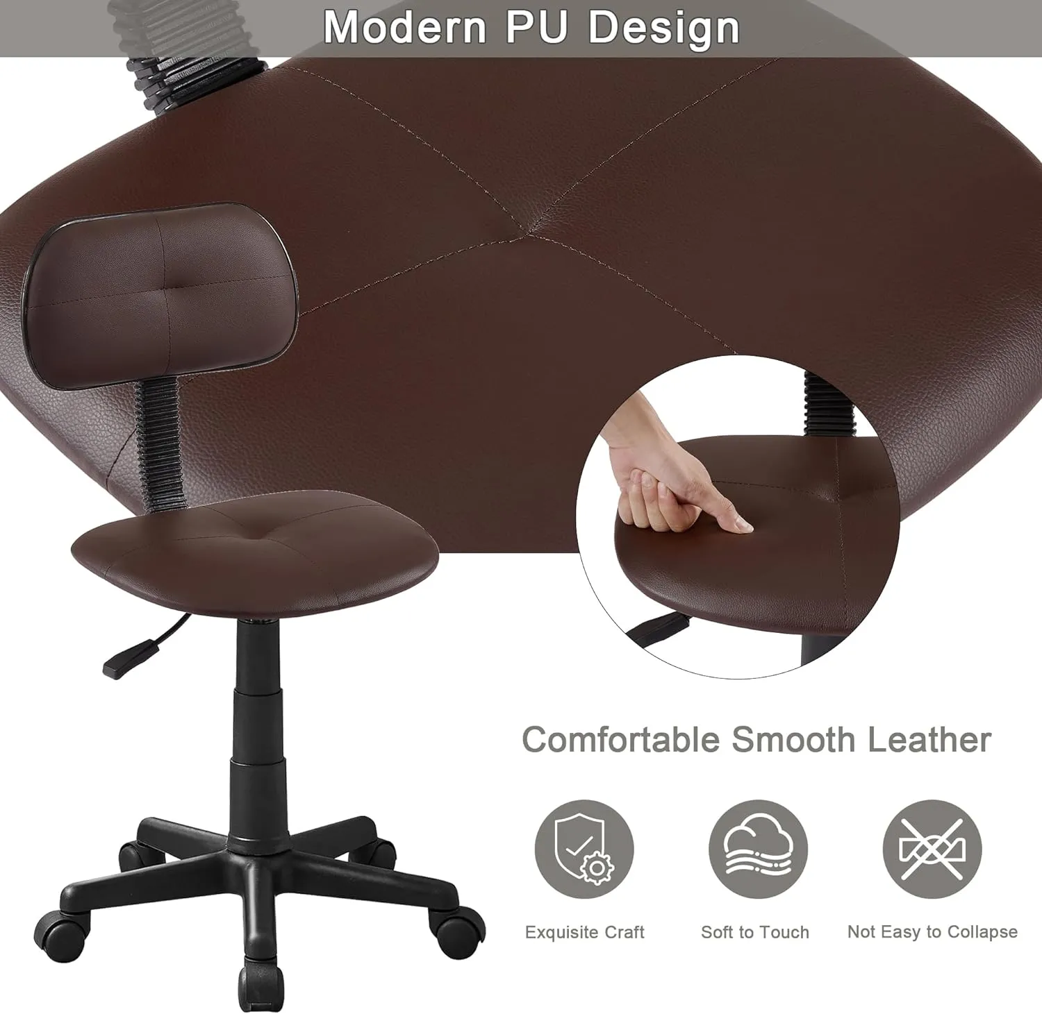 VECELO Armless Home Office Chair Low-Back Height Adjustable Stools