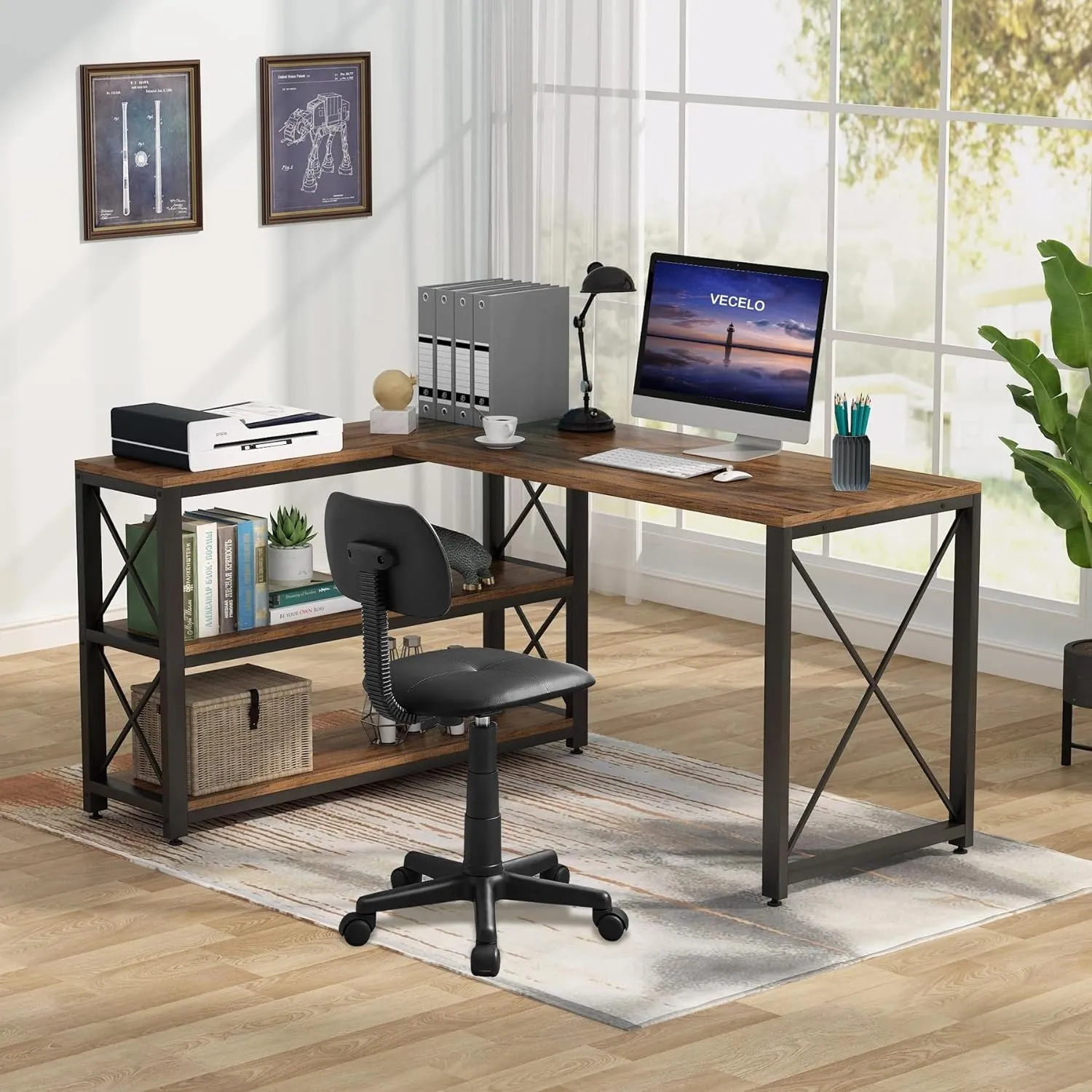 VECELO Armless Home Office Chair Low-Back Height Adjustable Stools