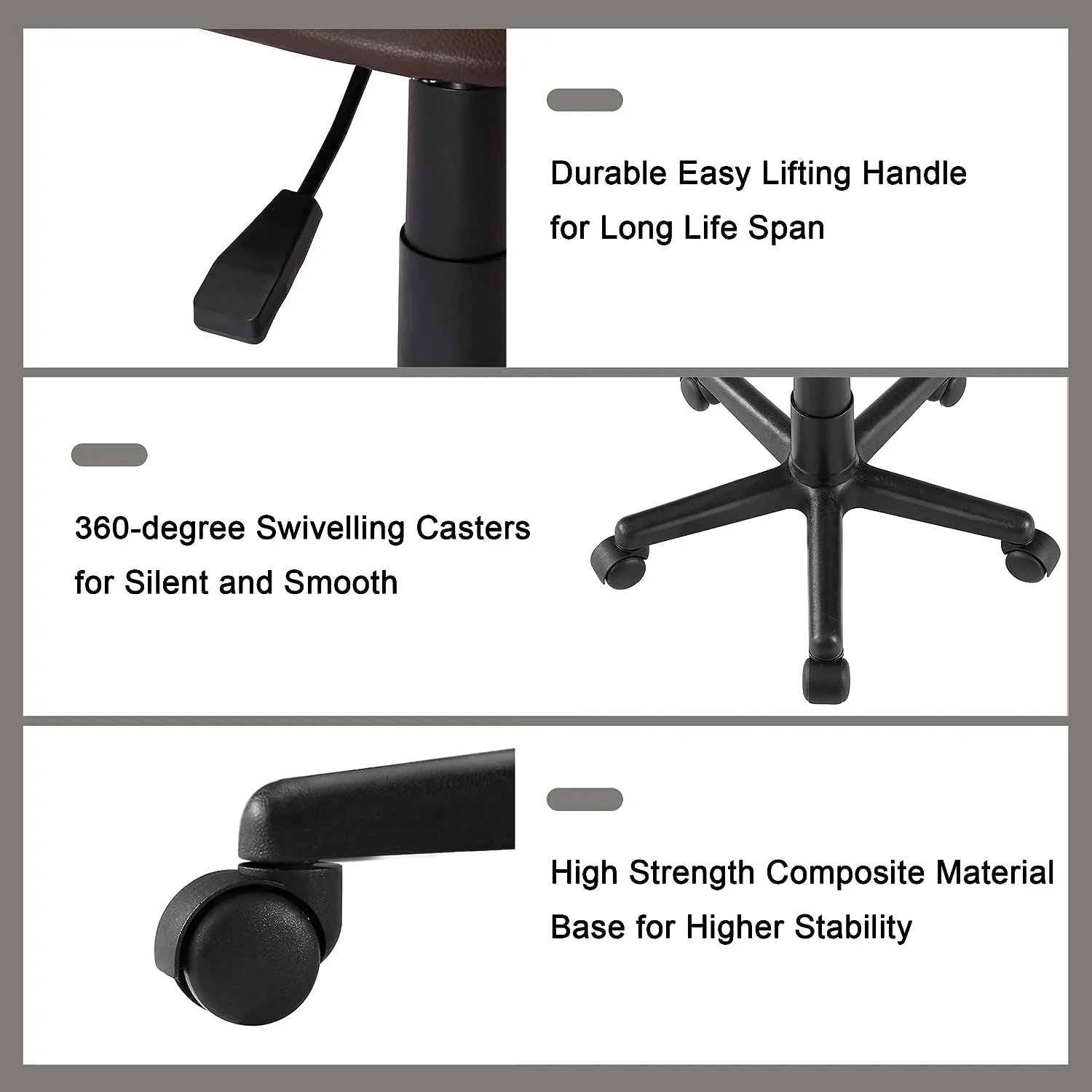 VECELO Armless Home Office Chair Low-Back Height Adjustable Stools
